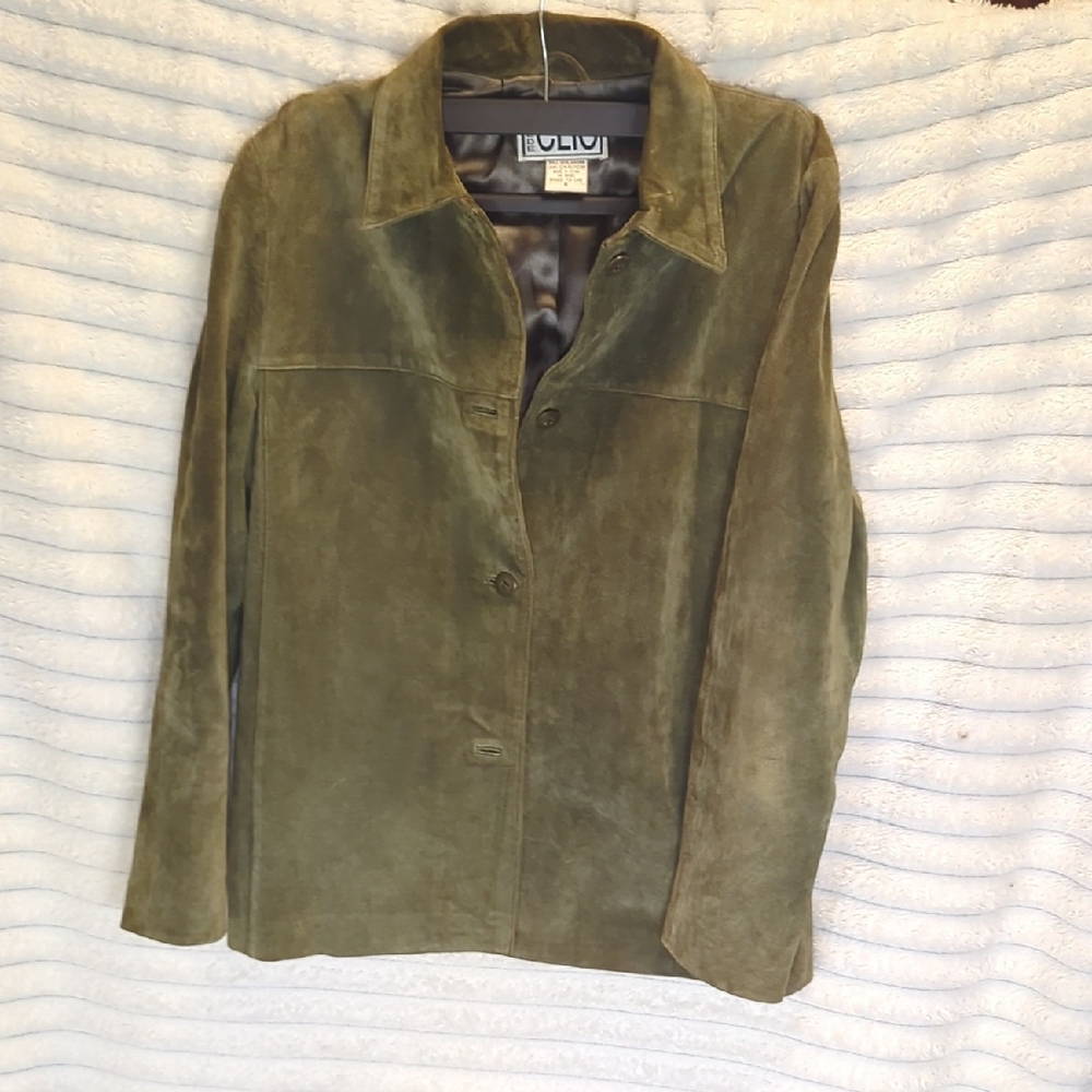 Clio Olive Suede Leather Jacket